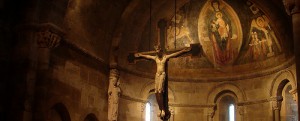 The Romanesque crucifix hanging in the Fuentiduena Chapel in The Cloisters, NYC. Photo by Rick Morley