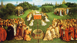 Hubert and Jan van Eyck. The Adoration of the Lamb, panel from the Ghent Altarpiece. , 1432